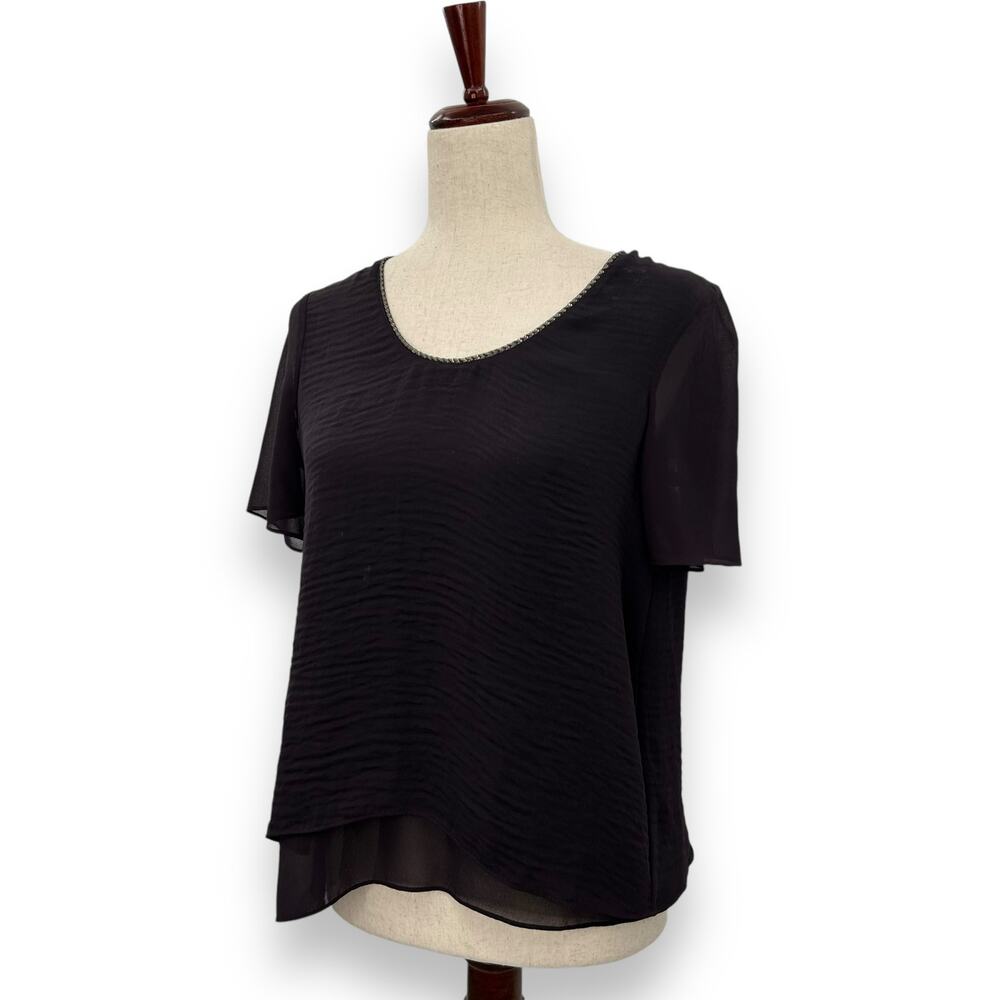 Rebecca Taylor Dark Purple Layered Short Sleeve Blouse